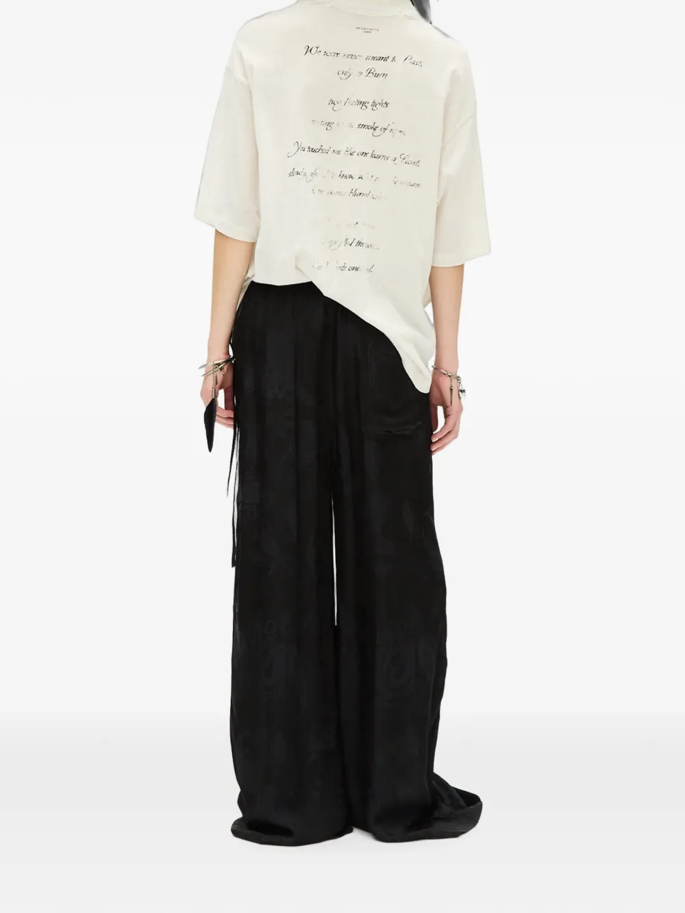 Ann Demeulemeester Jersey T-shirt met kanten afwerking Beige