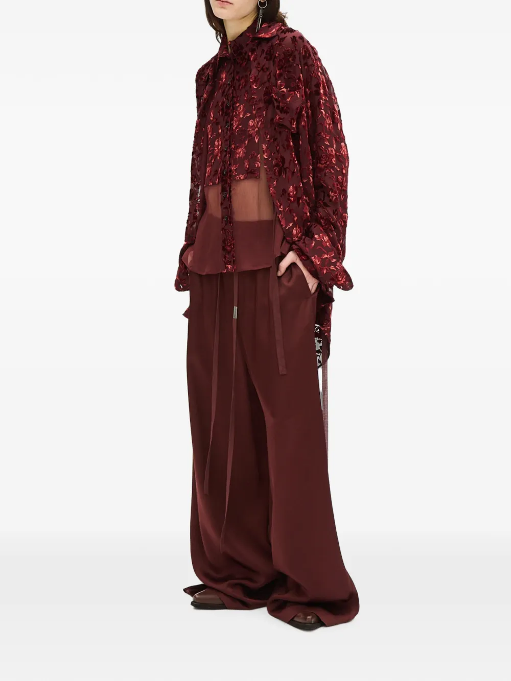 Ann Demeulemeester Nevi satijnen broek met trekkoord Rood
