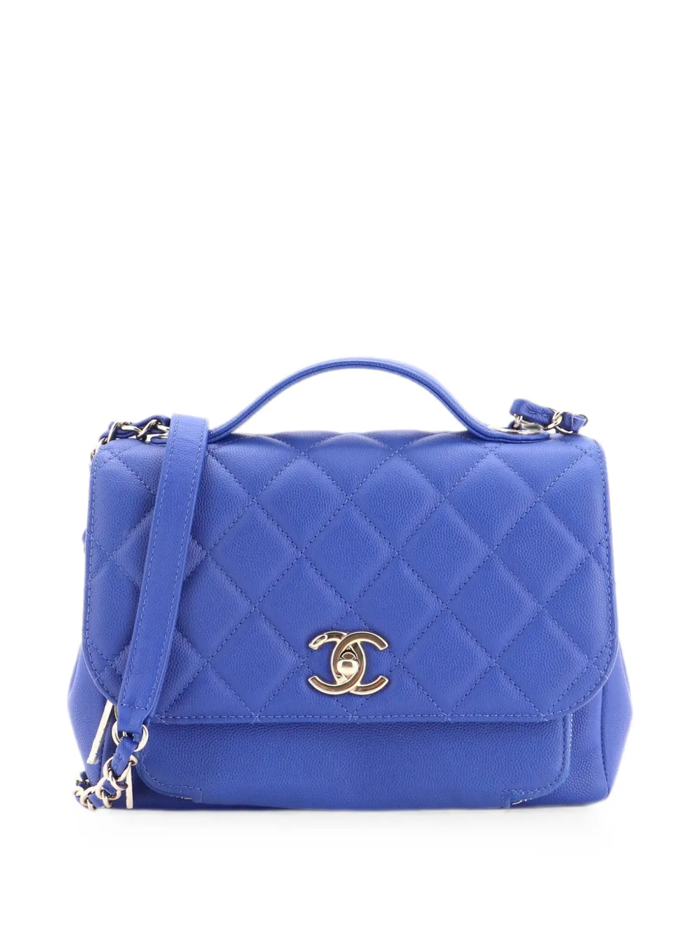 CHANEL Pre-Owned Borsa a spalla Business Affinity piccola in pelle Caviar trapuntata con battente - Blu