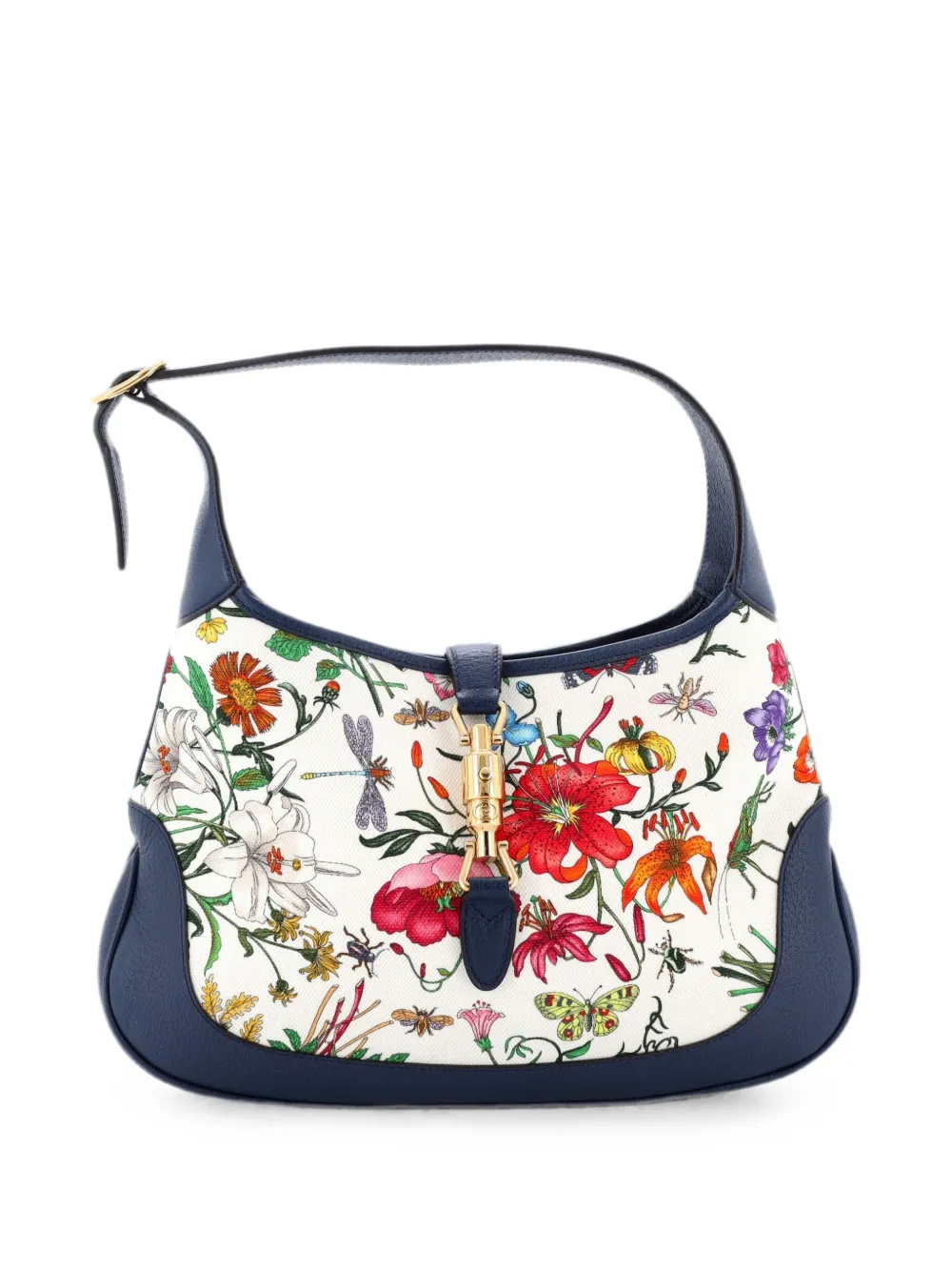 Gucci Pre-Owned Borsa passepartout Jackie Flora media in tela e pelle - Blu