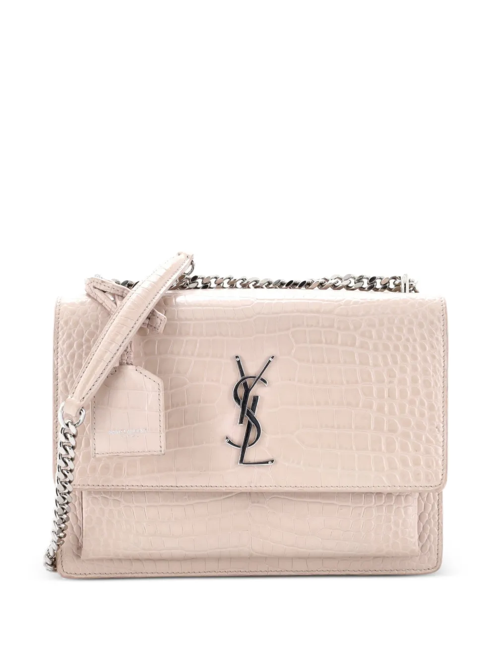 Saint Laurent Pre-Owned Borsa a tracolla Sunset media in pelle goffrata effetto coccodrillo - Toni neutri