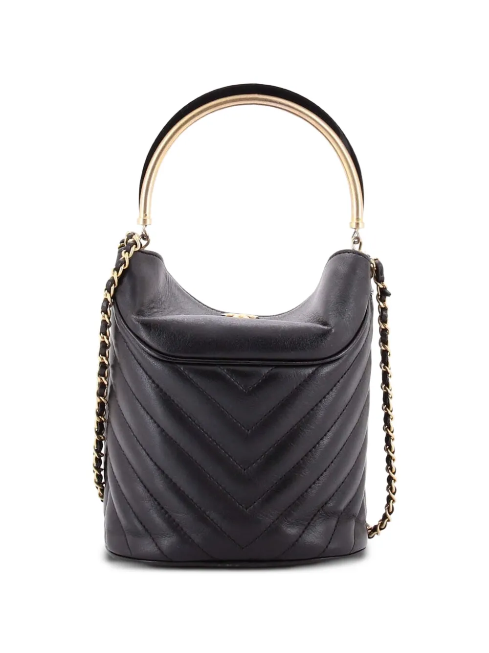 CHANEL Pre-Owned Handle with Chic Chevron Lambskin bucket bag - Black