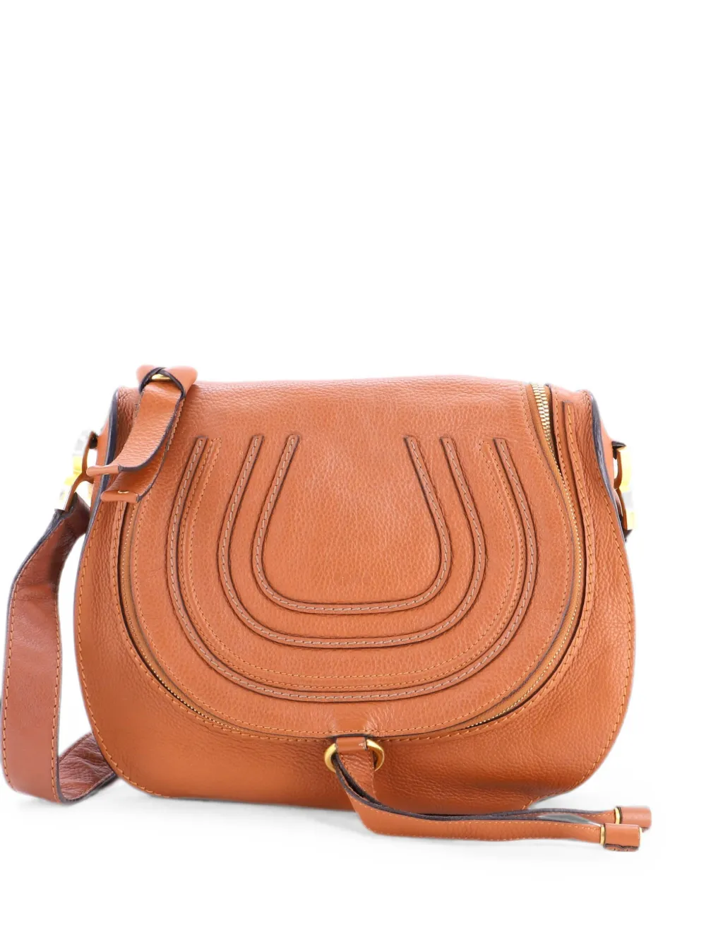 Chloé Pre-Owned Borsa a spalla Marcie media in pelle con zip e tracolla - Marrone