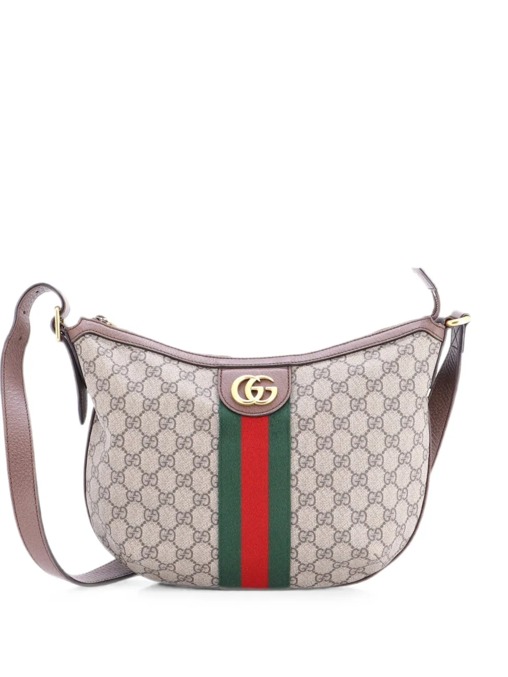 Gucci Pre-Owned Kleine Ophidia Half Moon GG Umhängetasche aus Canvas - Braun