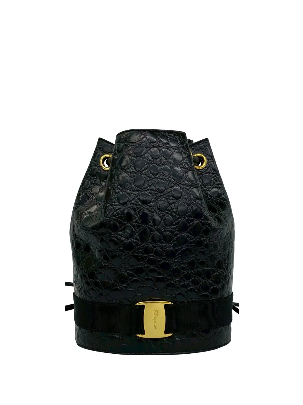 Ferragamo Pre-Owned 1990-2000 Embossed Leather Vara Drawstring backpack - Nero