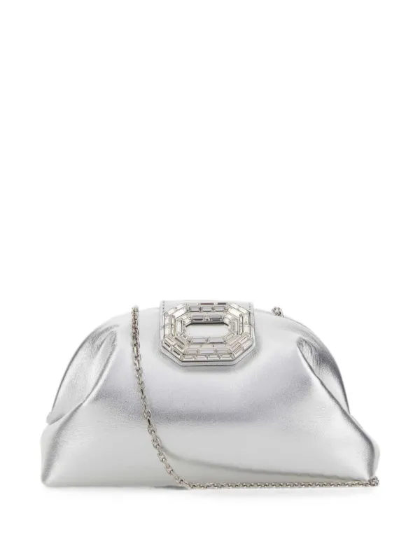 Amina Muaddi Camelia Crystal-embellished Clutch Bag in Silver