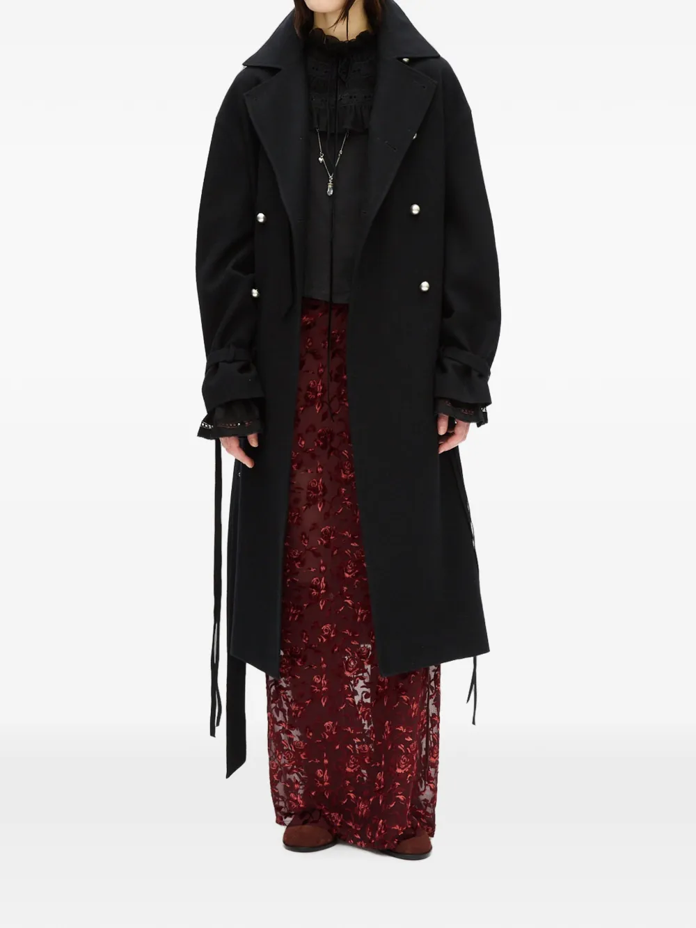 Ann Demeulemeester Roses Devoré fluwelen maxi-rok Rood