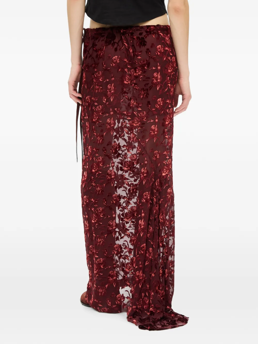 Ann Demeulemeester Roses Devoré fluwelen maxi-rok Rood