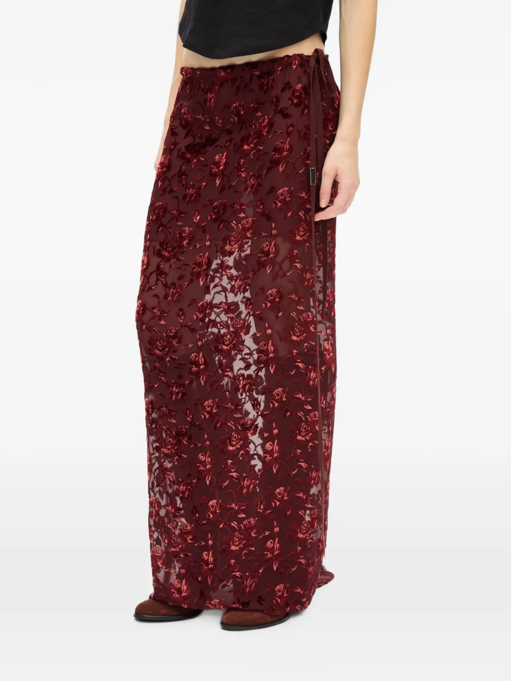 Ann Demeulemeester Roses Devoré fluwelen maxi-rok Rood