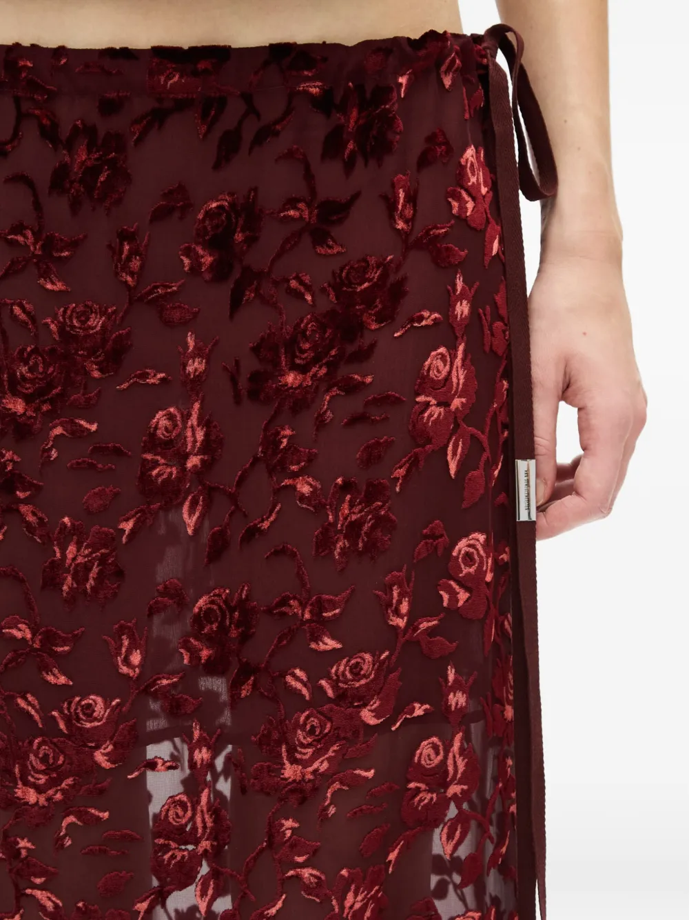 Ann Demeulemeester Roses Devoré fluwelen maxi-rok Rood