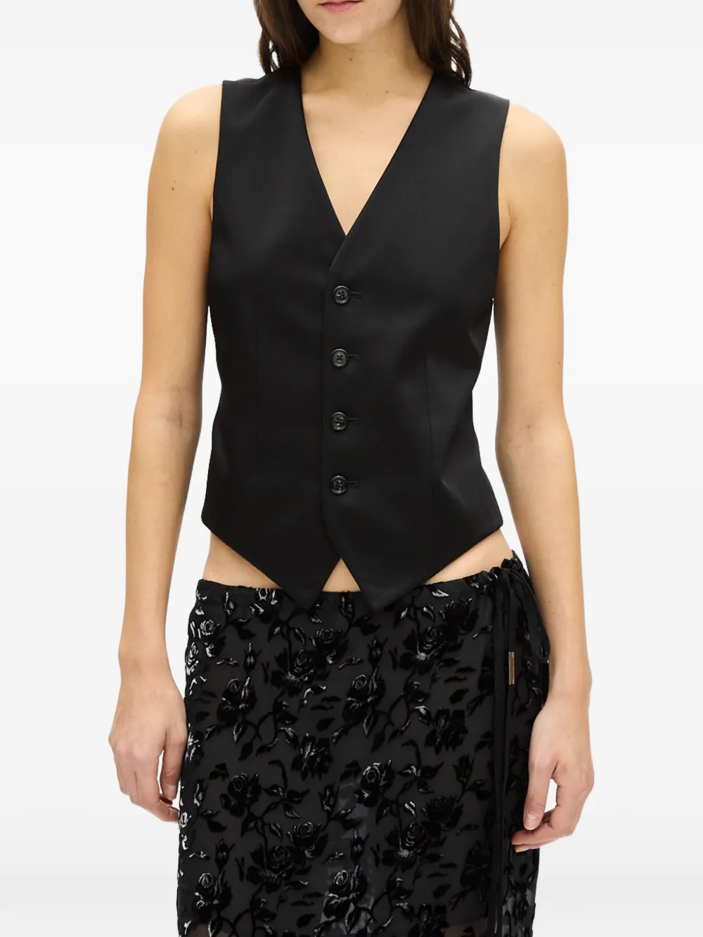 Ann Demeulemeester button-up satin waistcoat - Nero
