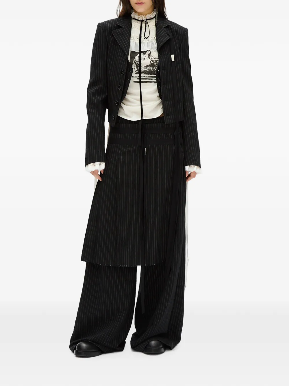 Ann Demeulemeester Marke gelaagde broek met krijtstreep Zwart