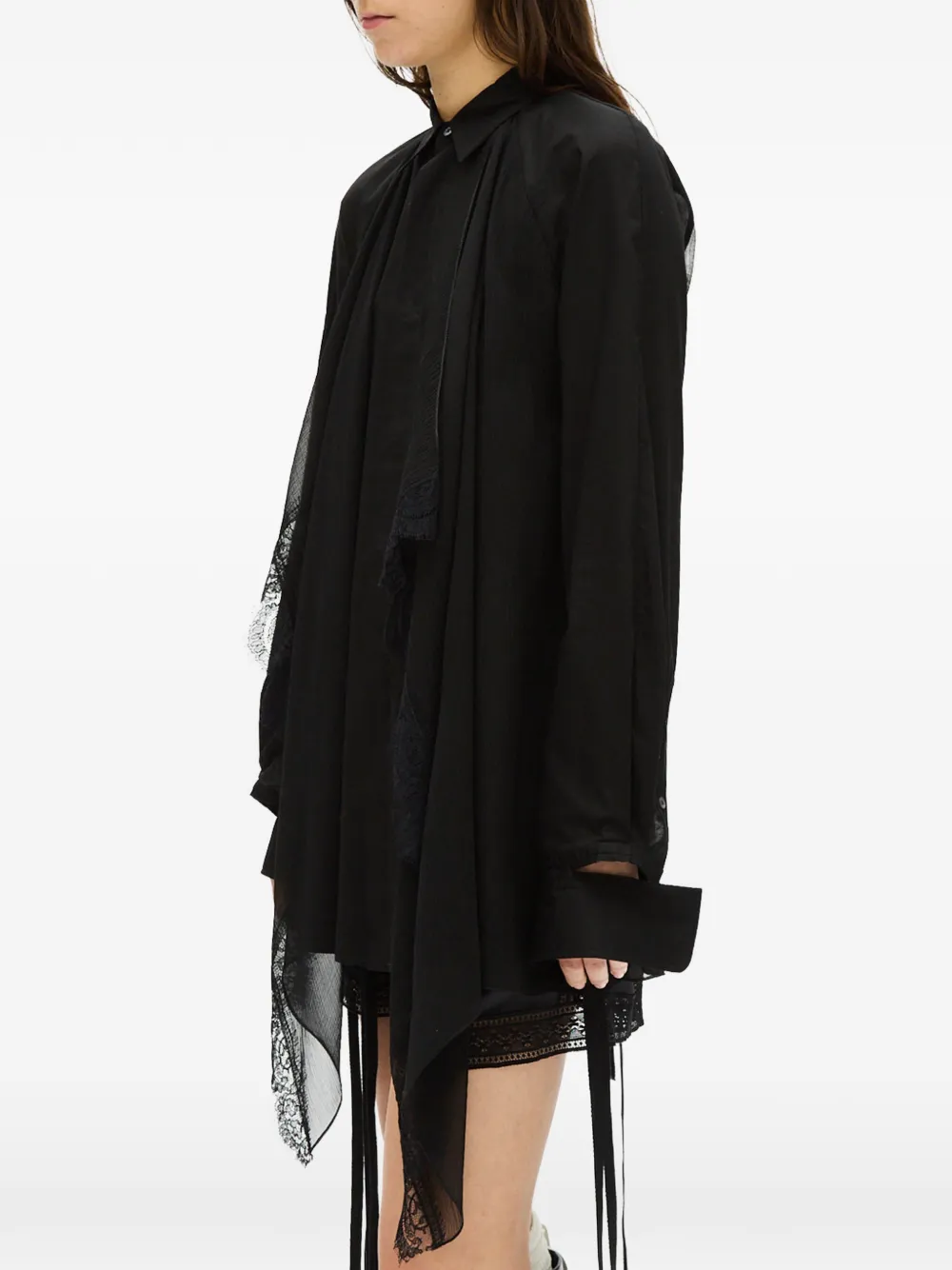 Ann Demeulemeester lace-trim pleated shirt - Black