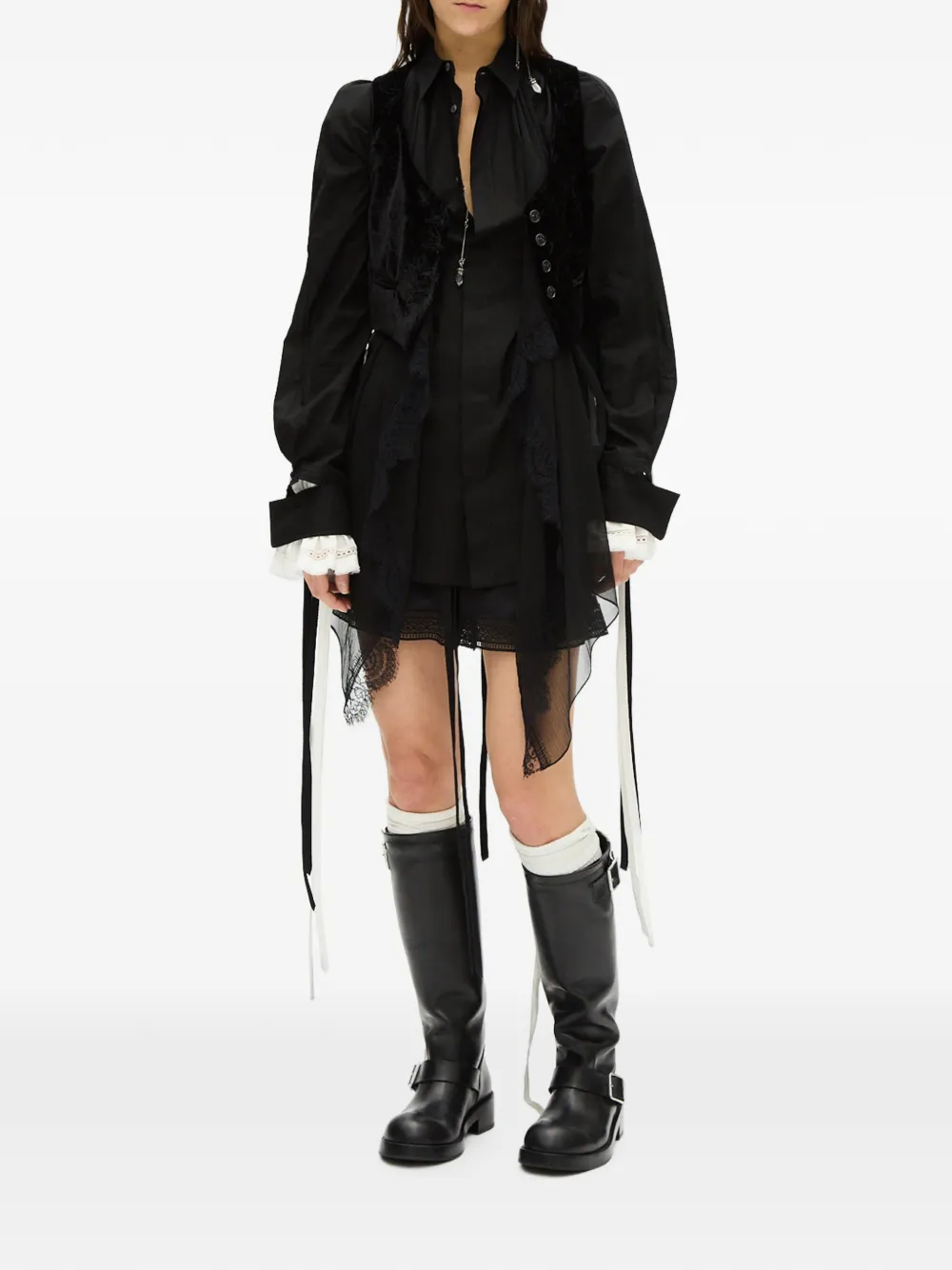 Ann Demeulemeester Plooirok met kanten afwerking Zwart