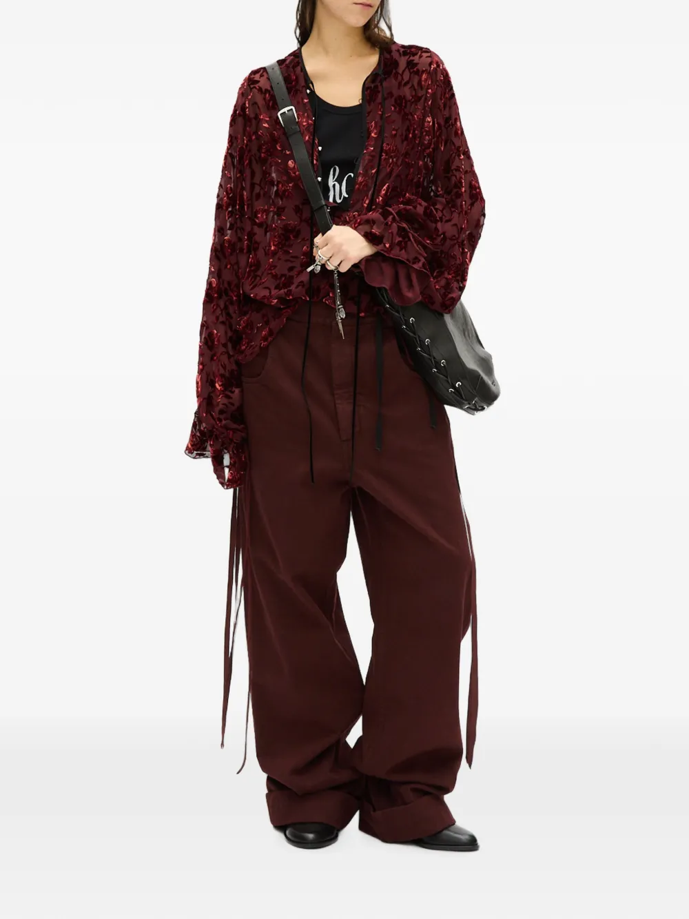 Ann Demeulemeester Devoré blouse met fluwelen roos Rood