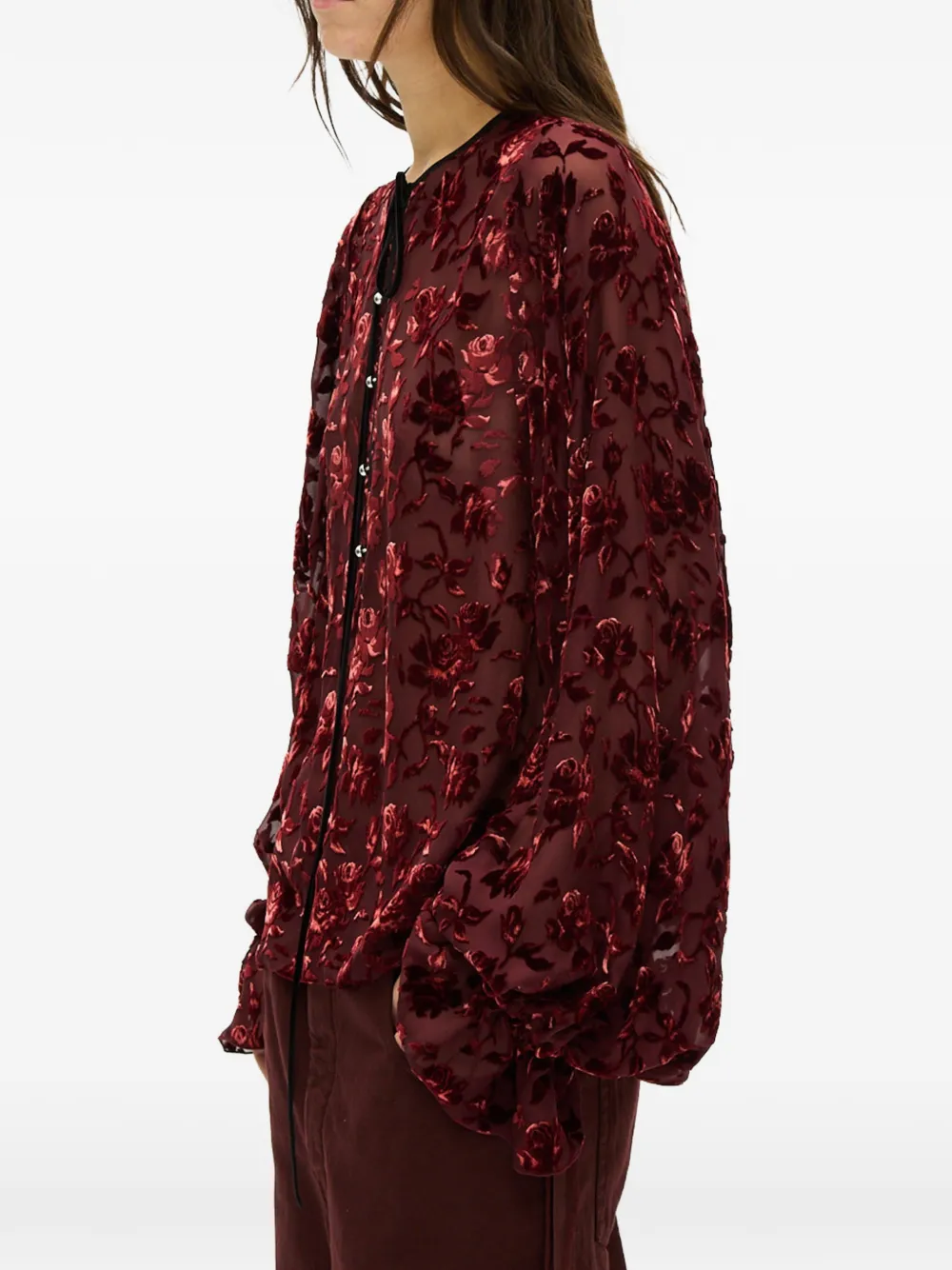Ann Demeulemeester Devoré blouse met fluwelen roos Rood