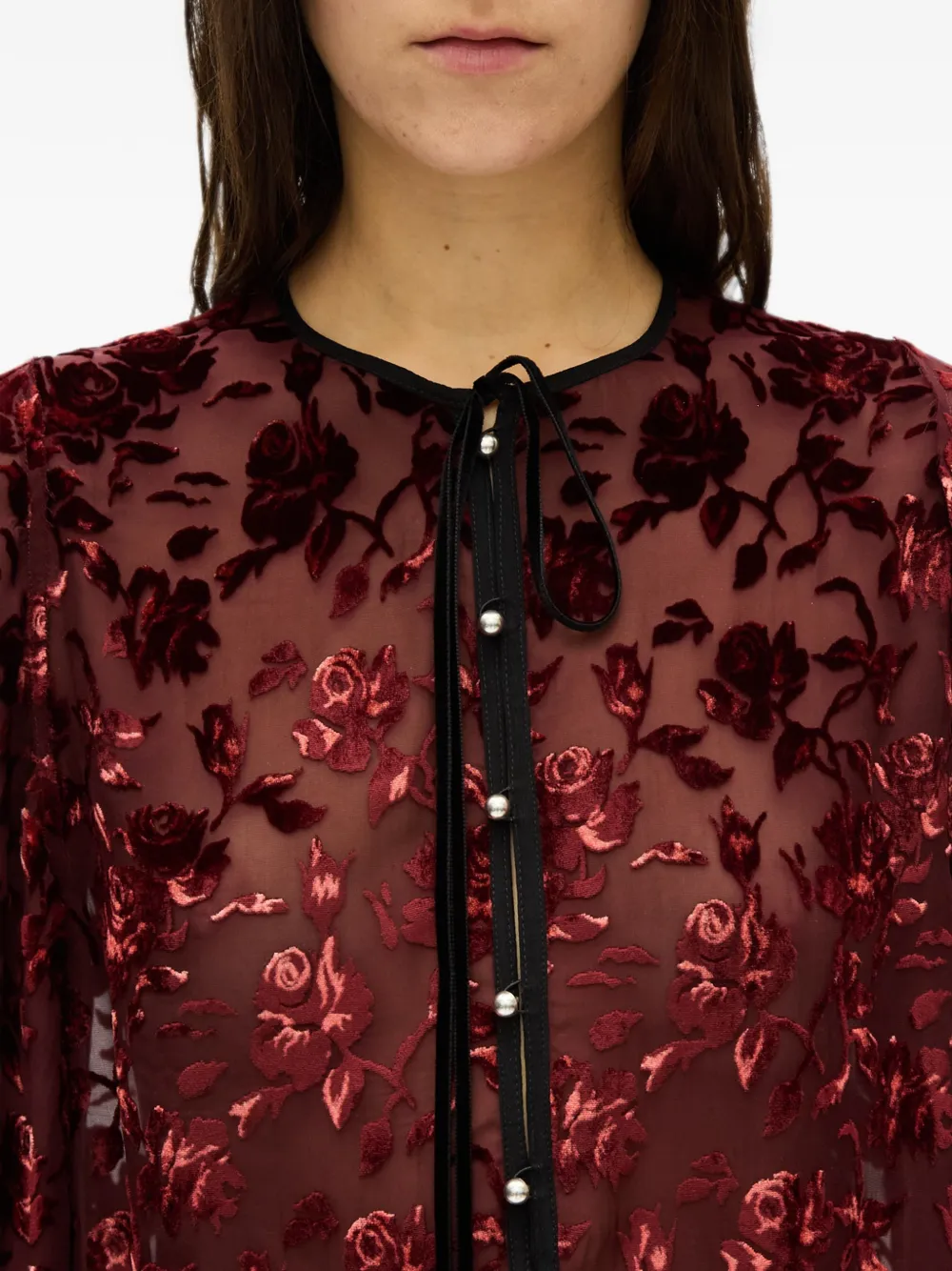 Ann Demeulemeester Devoré blouse met fluwelen roos Rood