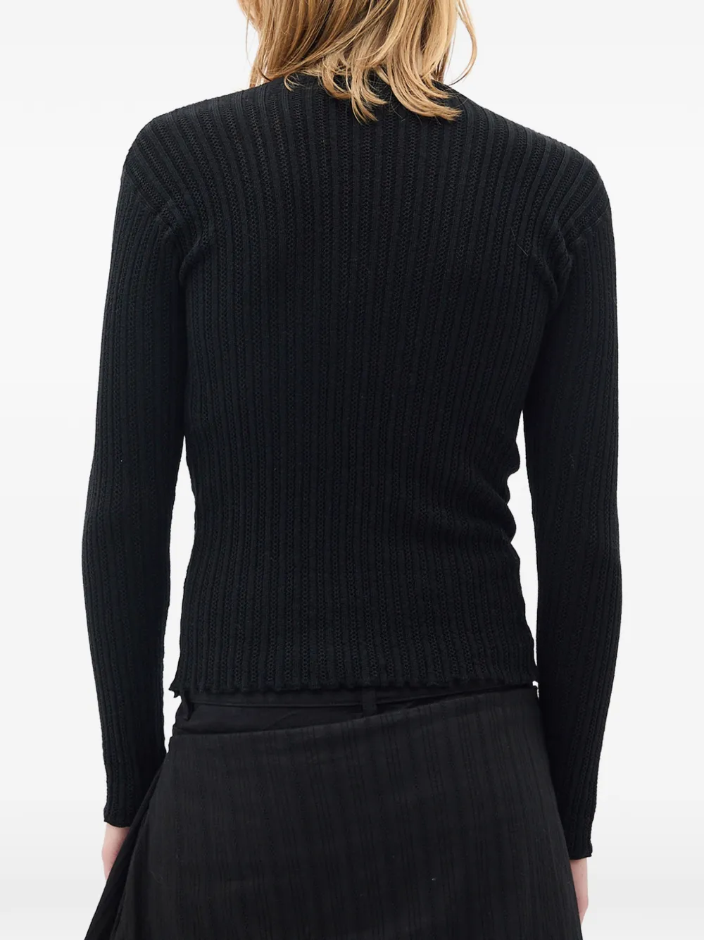 Ann Demeulemeester Kabelgebreide trui met ruches afwerking Zwart