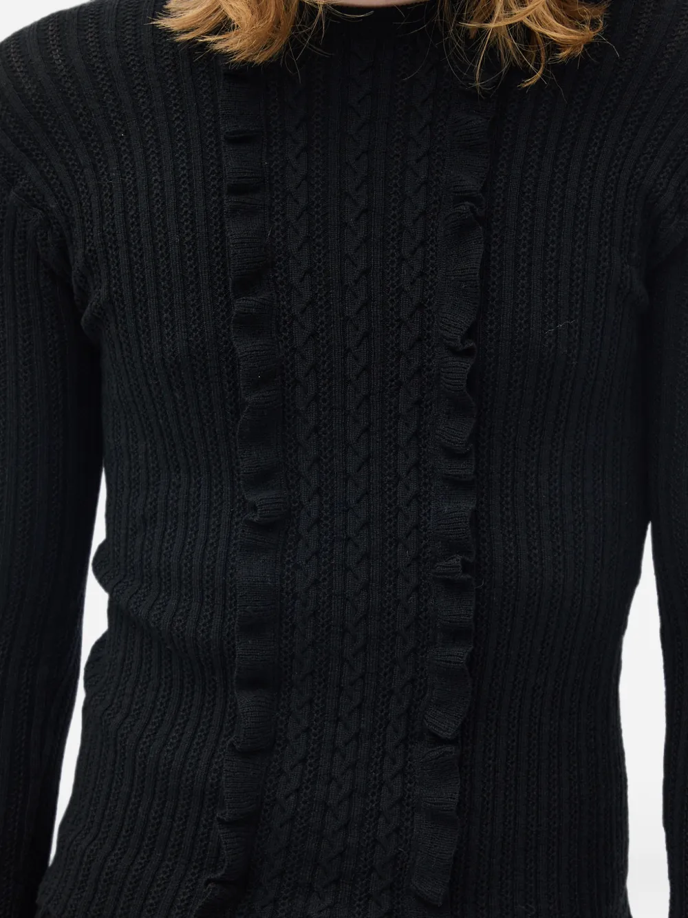 Ann Demeulemeester Kabelgebreide trui met ruches afwerking Zwart