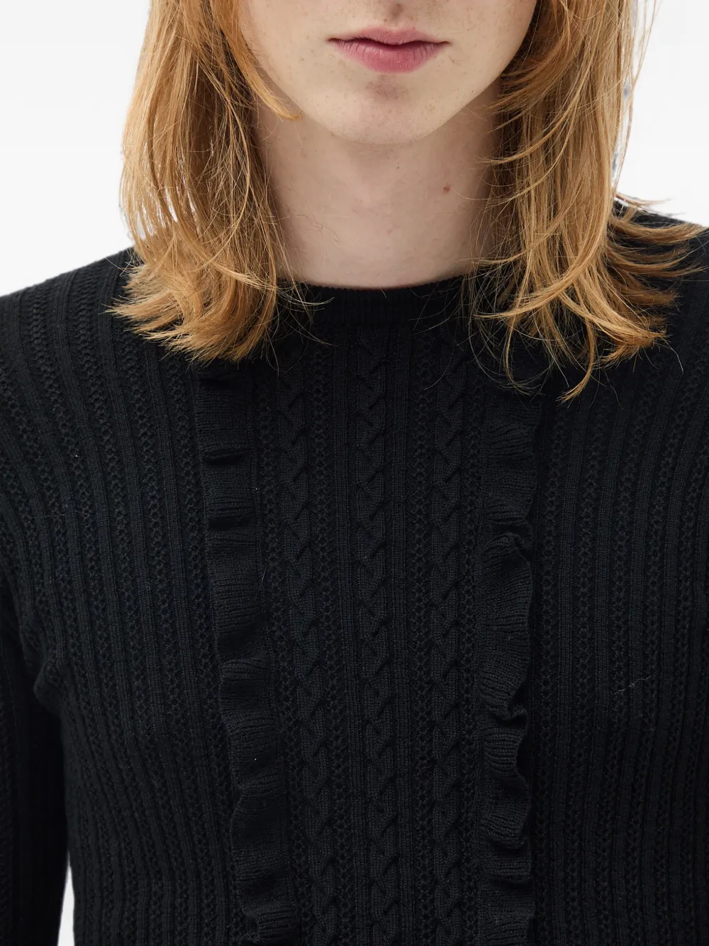 Ann Demeulemeester Kabelgebreide trui met ruches afwerking Zwart