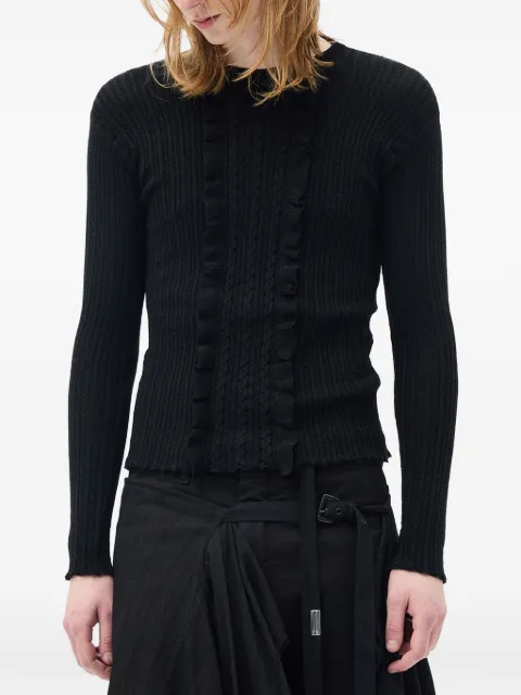 Ann Demeulemeester ruffle-trimmed cable-knit sweater