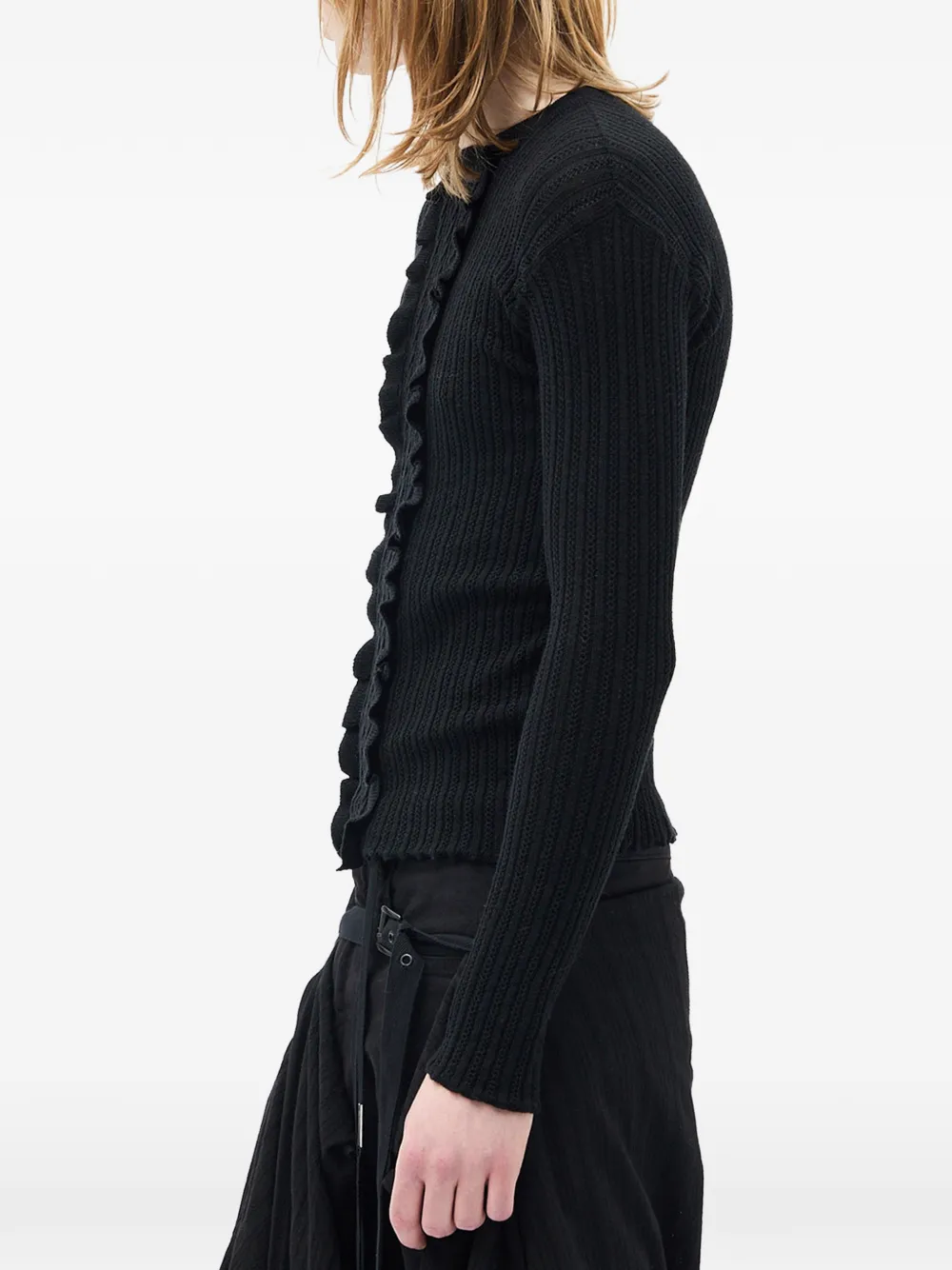 Ann Demeulemeester Kabelgebreide trui met ruches afwerking Zwart