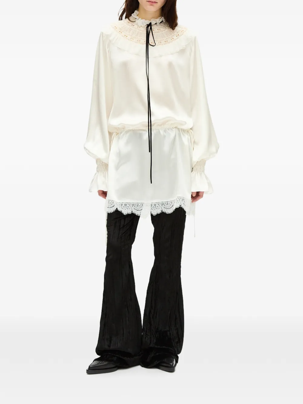 Ann Demeulemeester lace-trim ruffled mini dress