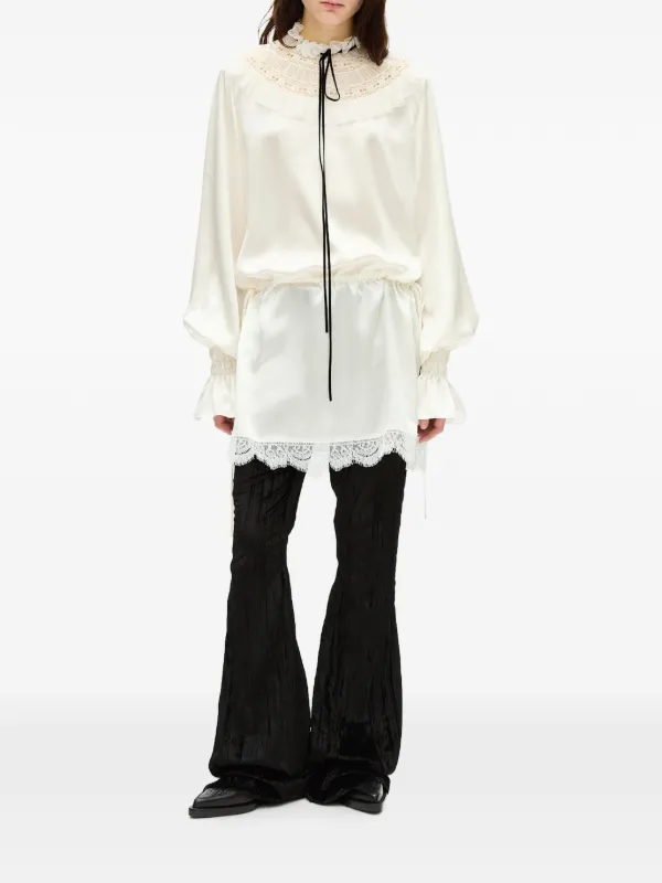 Ann Demeulemeester Lace-trim Ruffled Mini Dress in White