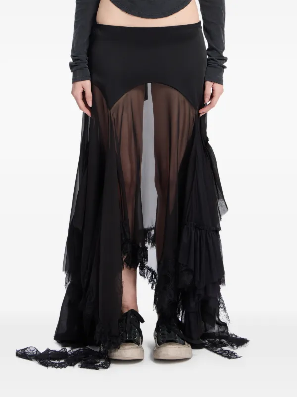 Ann Demeulemeester Lace-trim Ruffled Maxi Skirt in Black