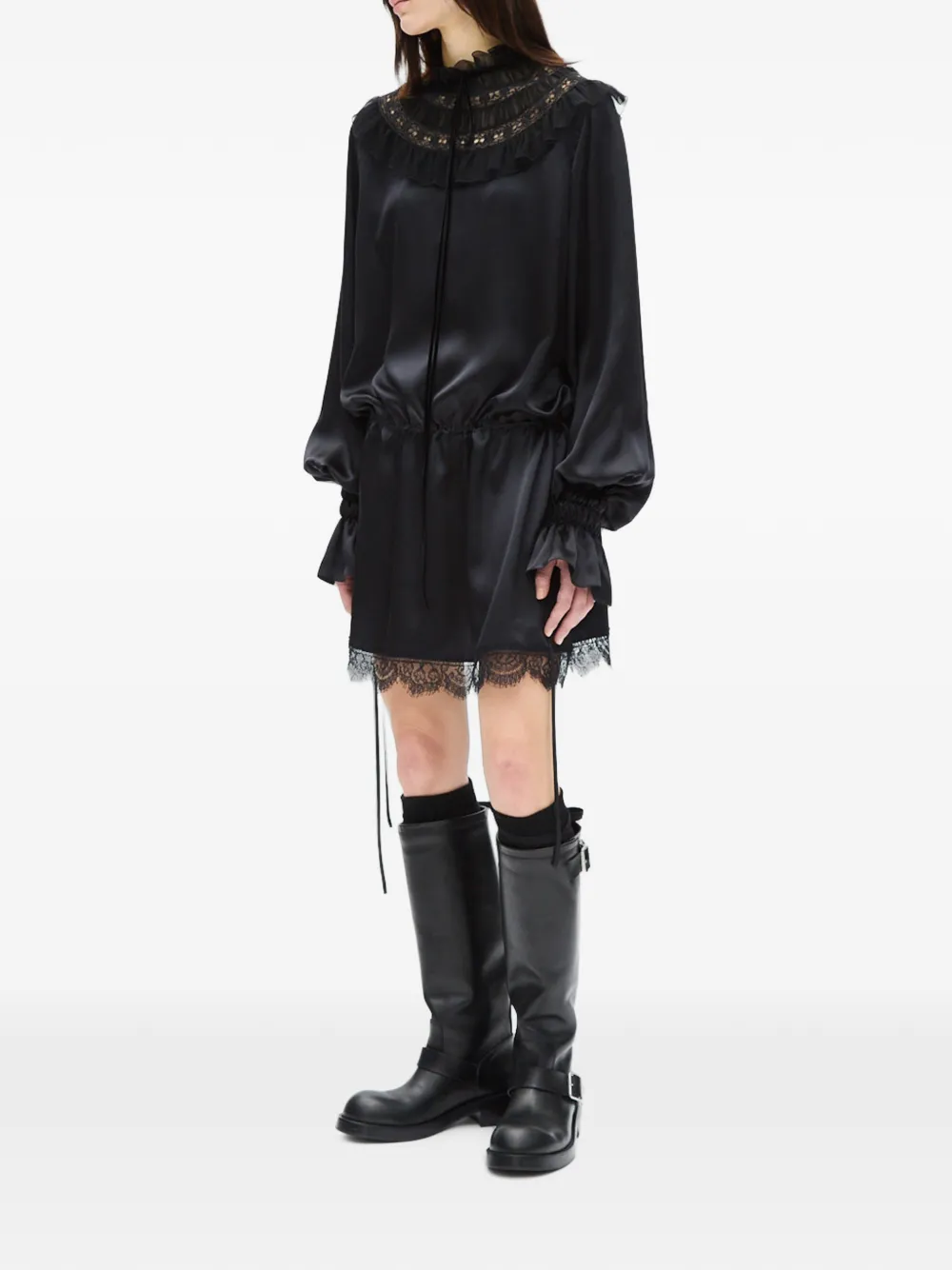 Ann Demeulemeester Armida mini-jurk met kraag met ruches Zwart