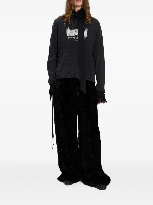 Ann Demeulemeester graphic-print waffle-knit T-shirt | Black