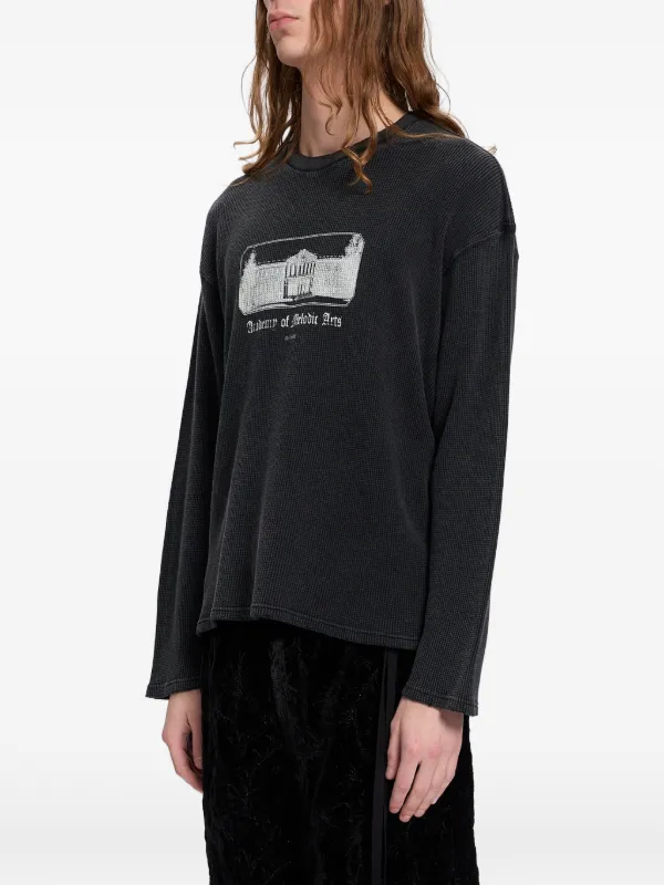 Ann Demeulemeester graphic-print waffle-knit T-shirt | Black