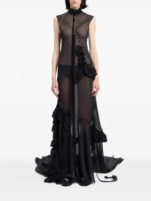 Ann Demeulemeester lace-trim ruffled maxi dress