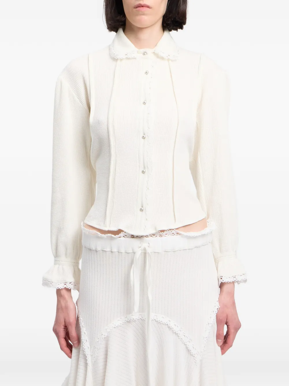 Ann Demeulemeester lace-trim waffle-knit shirt
