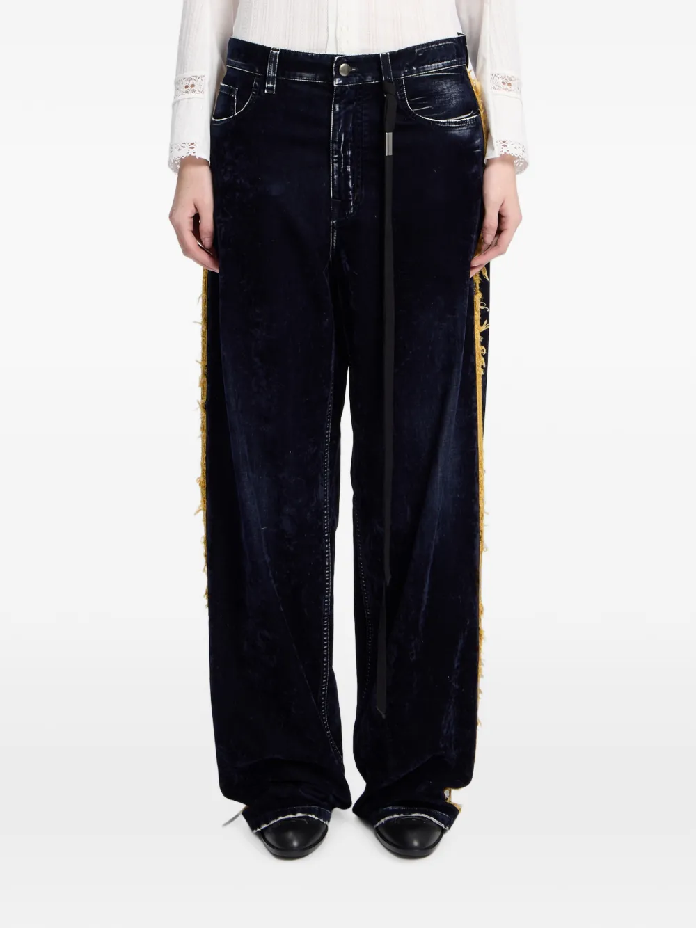Ann Demeulemeester Beflockte Jeans im Distressed-Look - Blau
