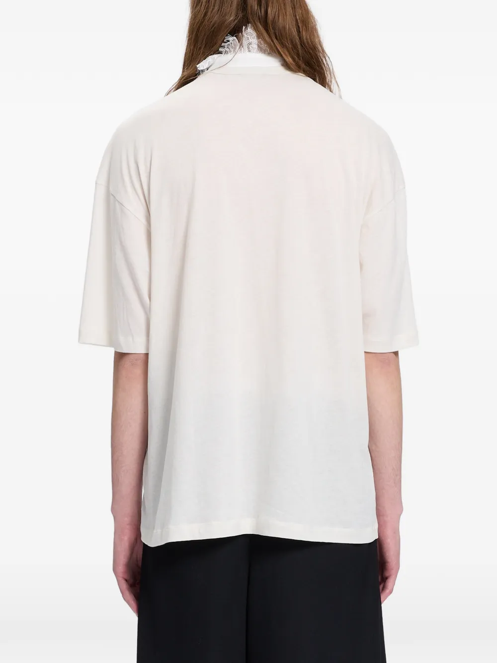 Ann Demeulemeester T-shirt met ruches en kanten afwerking Beige