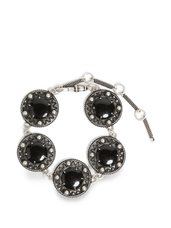Ann Demeulemeester Cabochon-embellished Engraved Bracelet in Silver