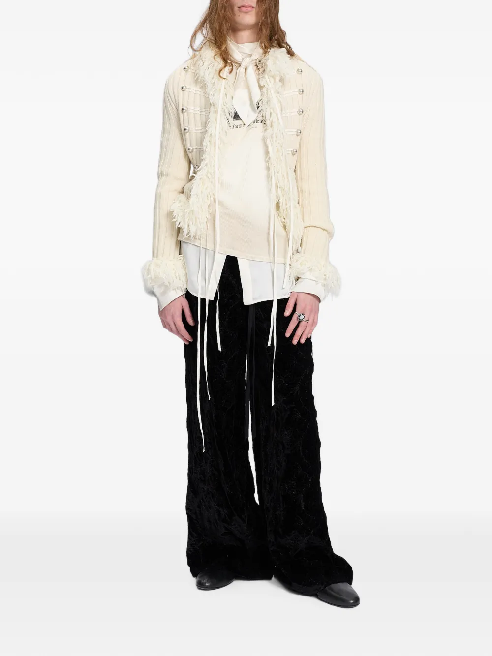 Ann Demeulemeester Gerafeld wafelgebreid T-shirt met lange mouwen Beige