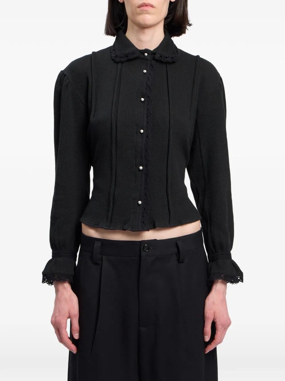 Ann Demeulemeester lace-trim waffle-jersey blouse