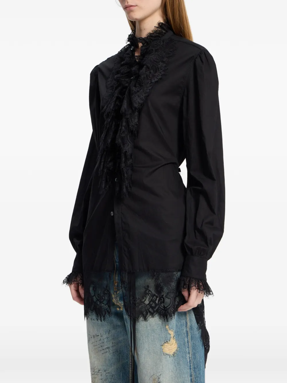 Ann Demeulemeester Blouse met ruches en kanten afwerking Zwart