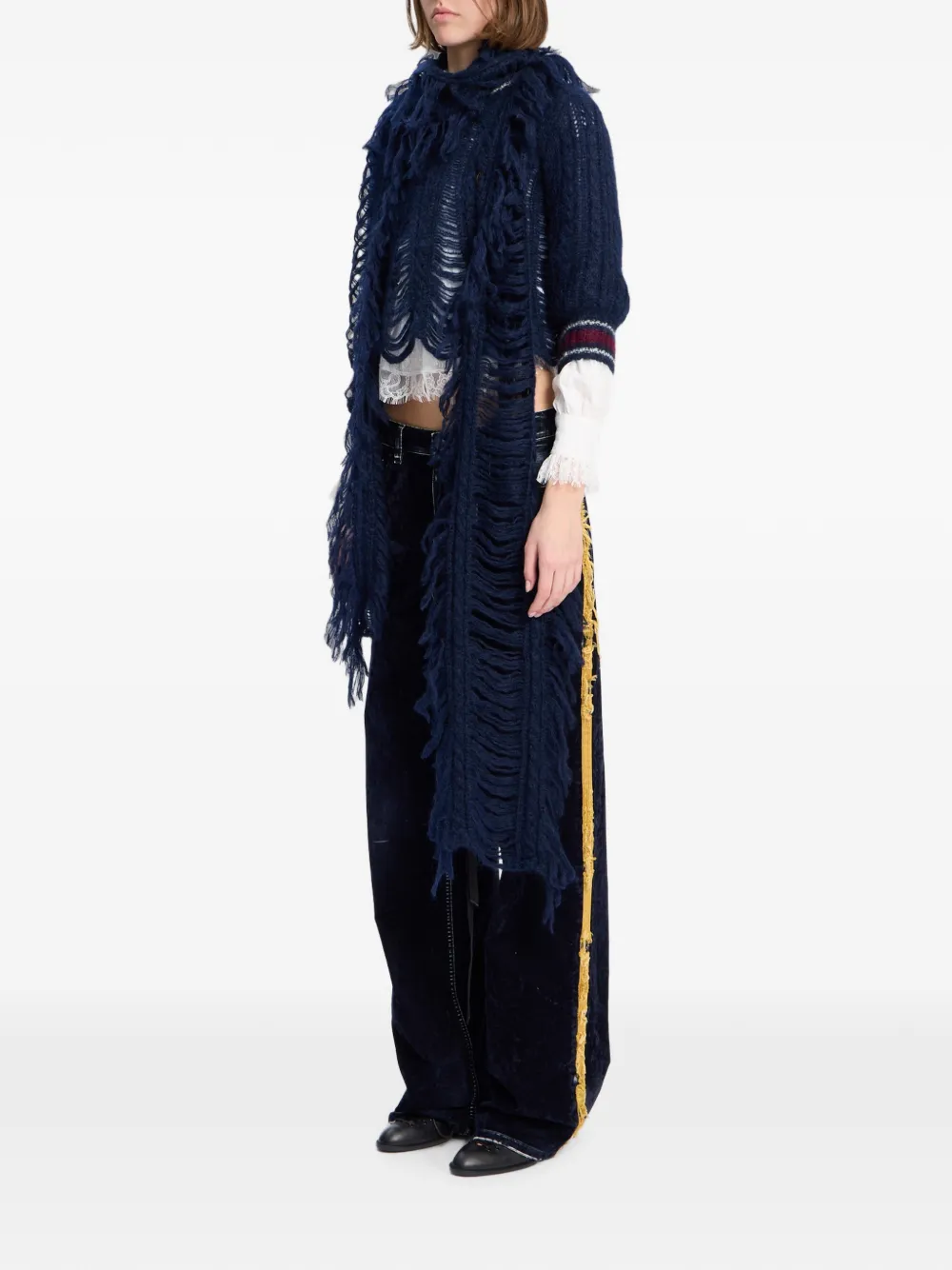 Ann Demeulemeester Gebreide sjaal met franje Blauw