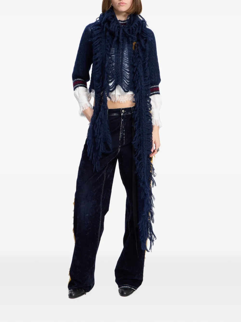 Ann Demeulemeester Gebreide sjaal met franje Blauw