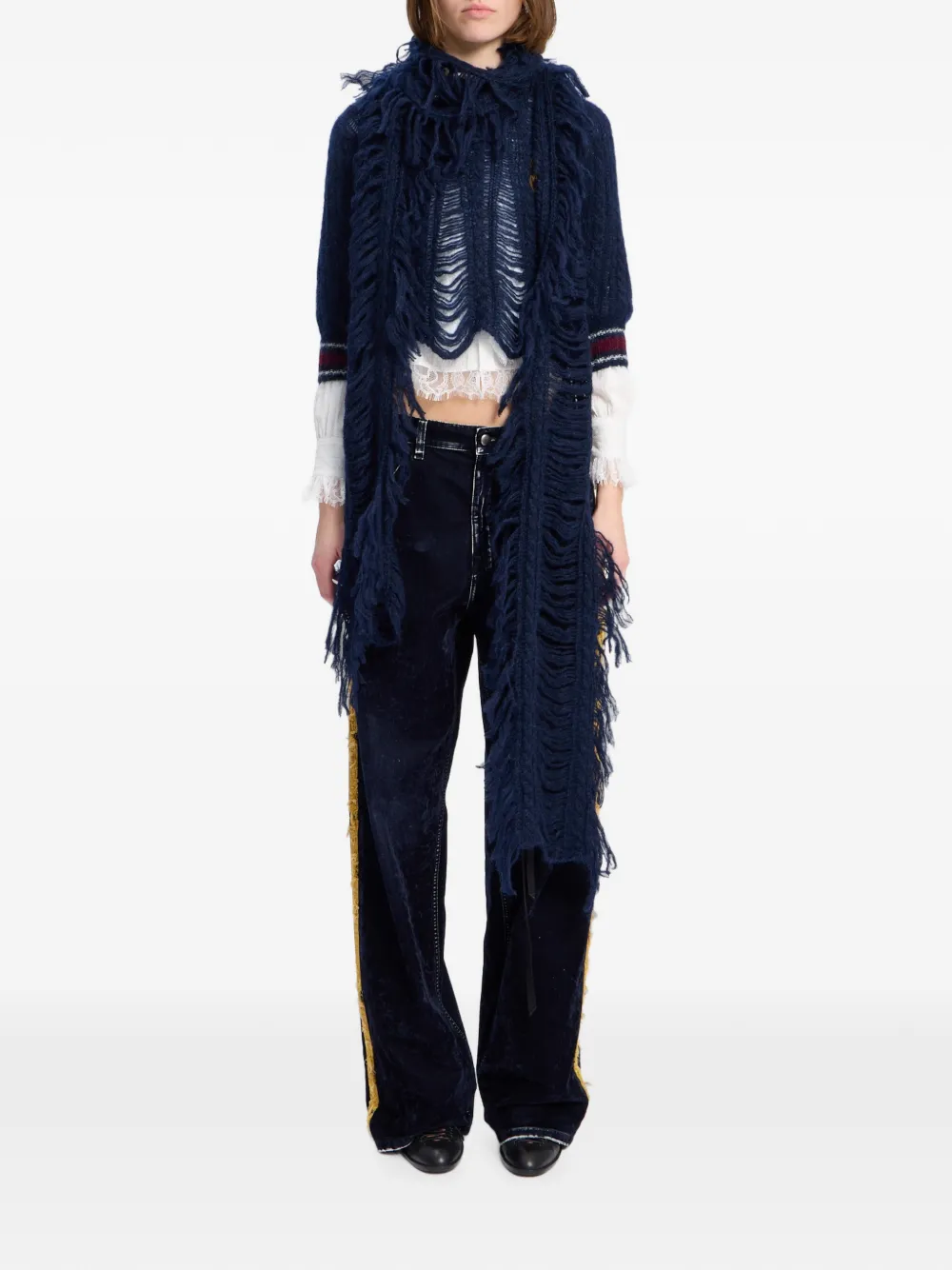 Ann Demeulemeester Sciarpa con frange - Blu