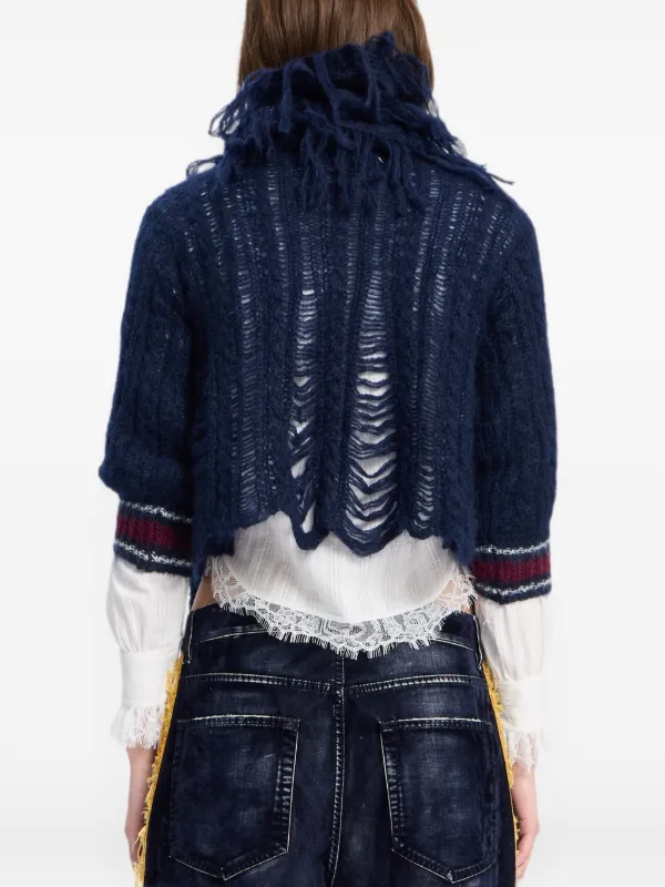 Ann Demeulemeester brushed-knit Fringed Scarf | Blue | FARFETCH PT