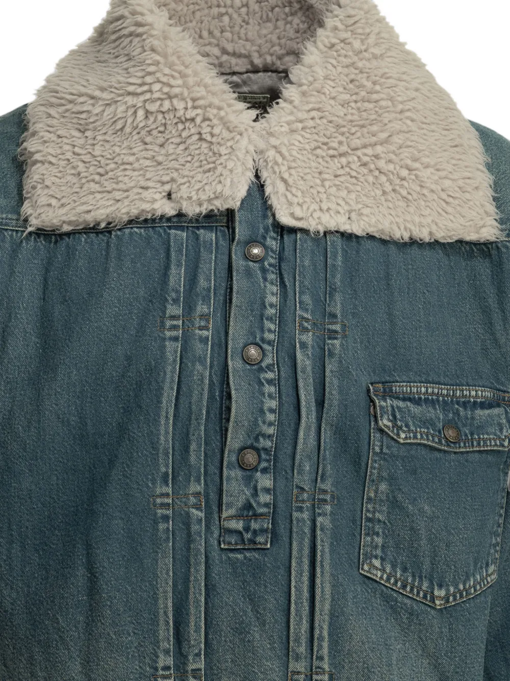 KAPITAL Denim jack met fleece kraag en plooien Blauw