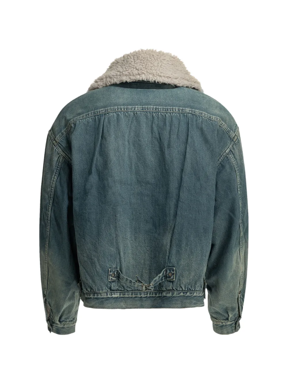 KAPITAL Denim jack met fleece kraag en plooien Blauw