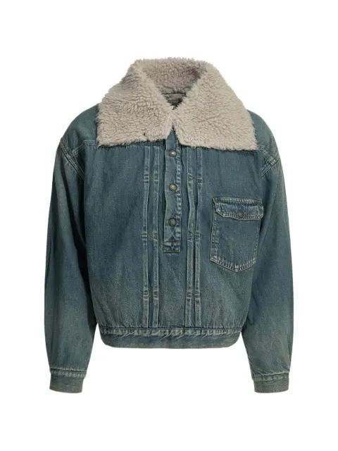 KAPITAL fleece-collar pleated denim jacket