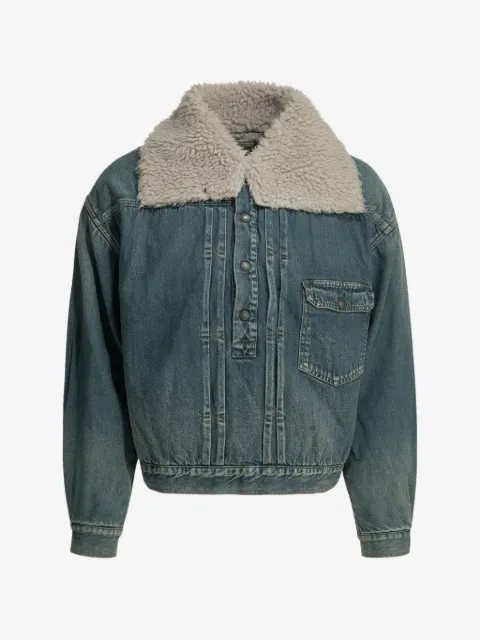 KAPITAL fleece-collar pleated denim jacket
