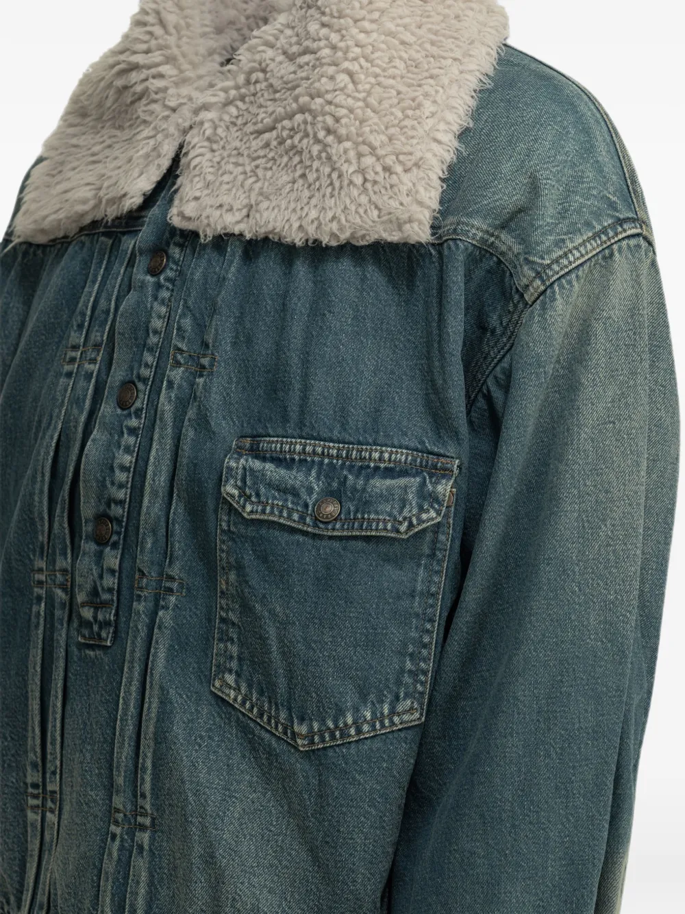 KAPITAL Denim jack met fleece kraag en plooien Blauw