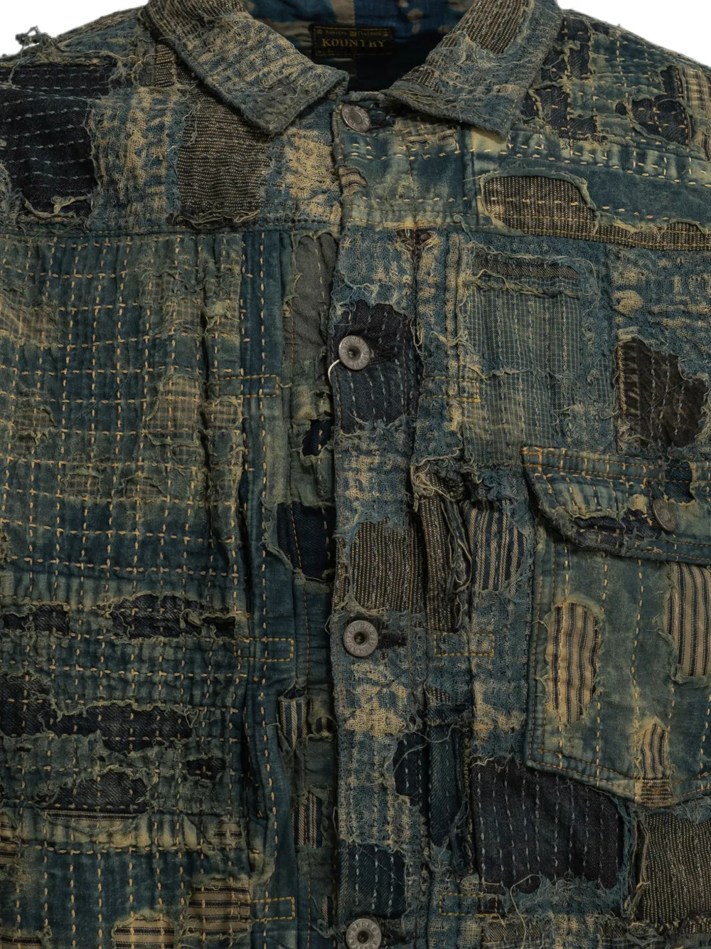 KAPITAL Boro denim jack met patchwork Blauw